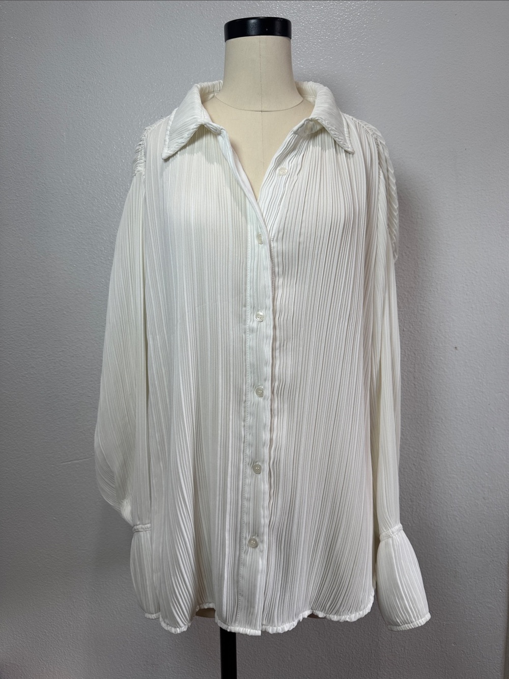 Good American Always Fits Plisse Blouse Size 1/2 Medium